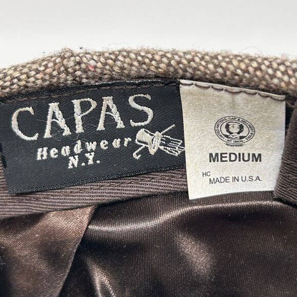 Vintage Tweed Flat Cap Hat Newsboy Cabbie Capas Headwear USA Made Beige M Medium - Picture 9 of 10